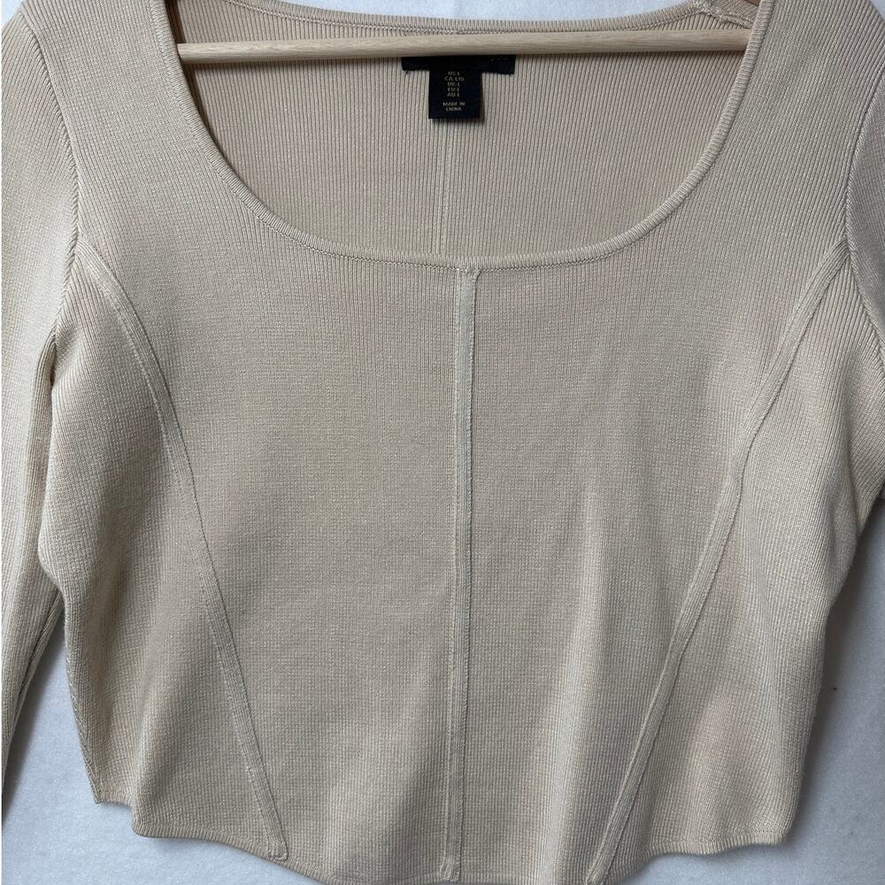 House of Harlow 1960 Cropped Knit Corset Style Top Long Sleeve Cream Sz L - Picture 2 of 7